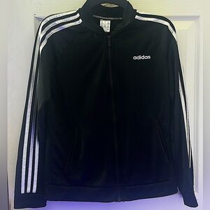 Adidas black 3 white stripe original style jacket.Size M
